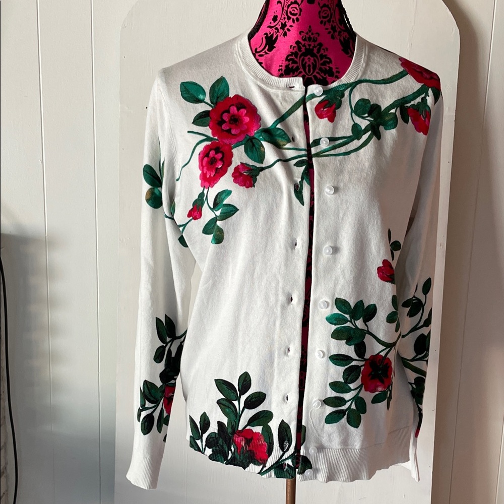 Karen Scott Pink and Black Floral Cardigan
